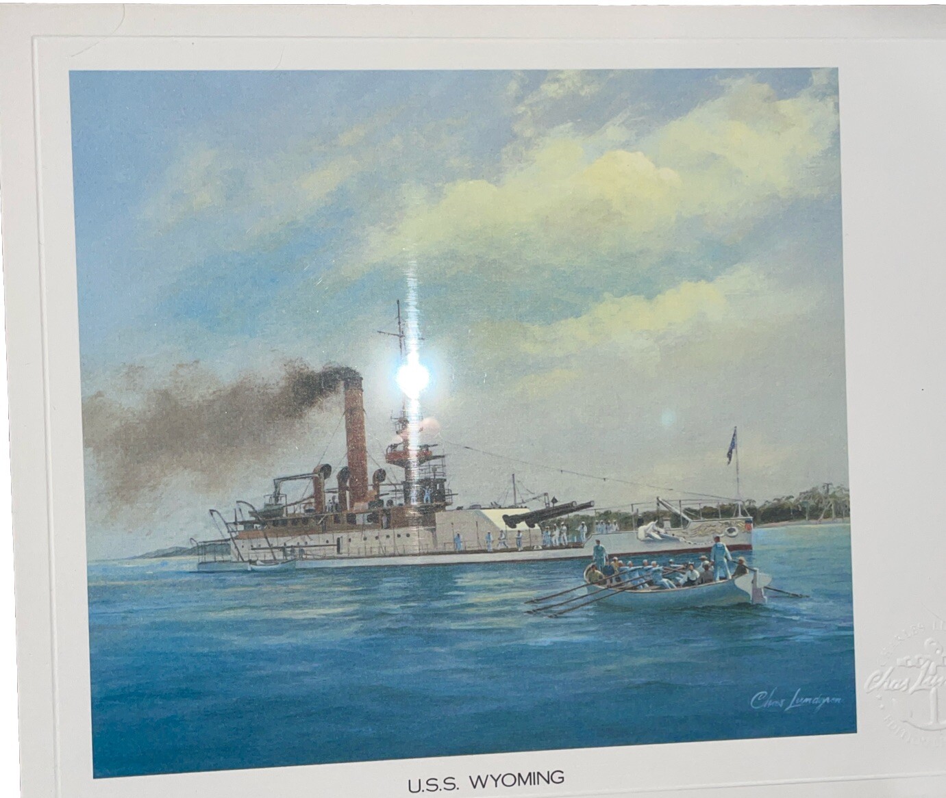 USS WYOMING NAVAL Art Print Warship Chas Lundgren Embossed 50 State Ship