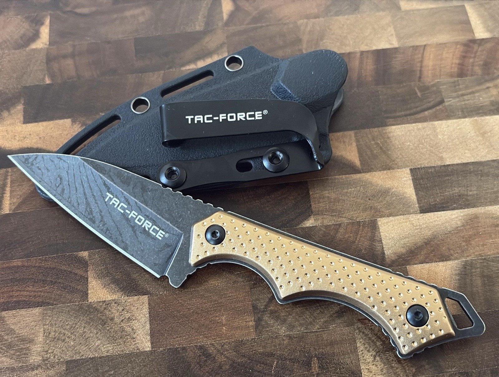 18cm Fixed Blade Pocket Knife Kydex Sheath Horizontal Carry Stonewash Black