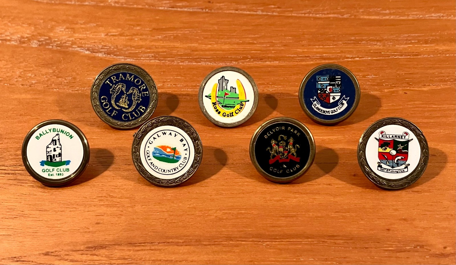 Lot of Seven (7) Ireland Irish Golf Clubs Metal Stem Logo Golf Ball Markers
