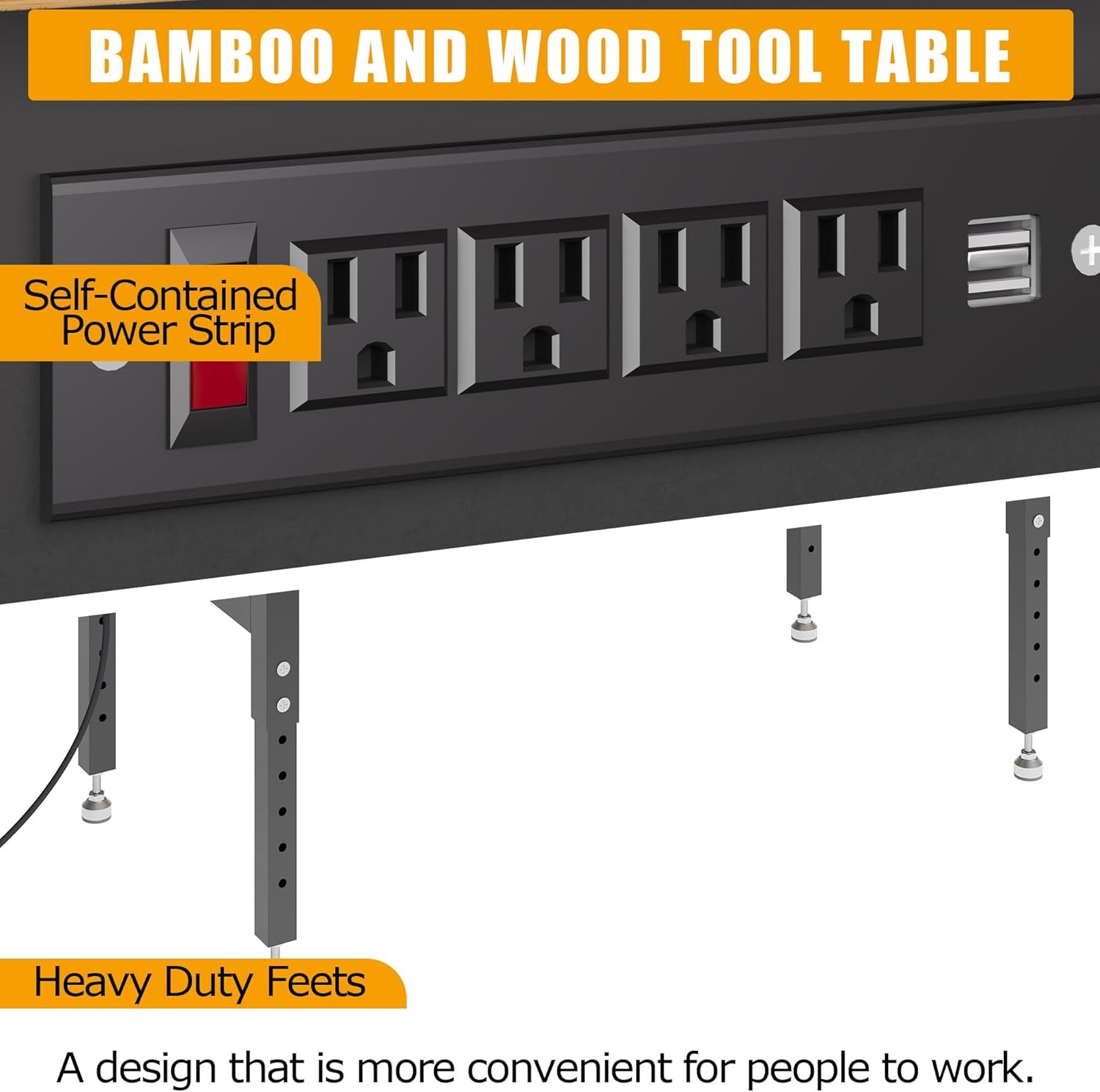 60 Inch Mobile Workbench with Power Outlets, Storage Shelves & Pegboard