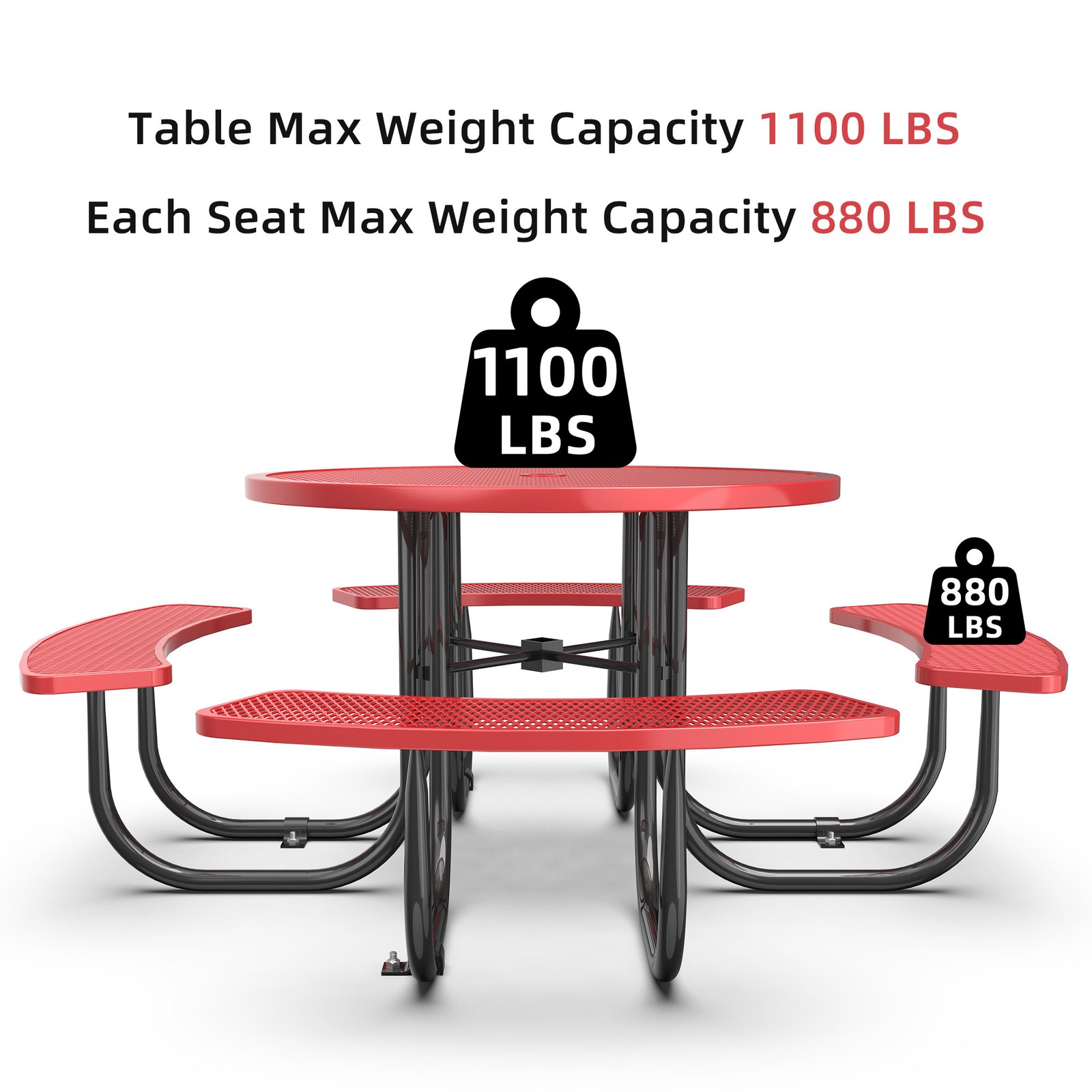 Red Round Patio Table & Chair Set with Umbrella Hole