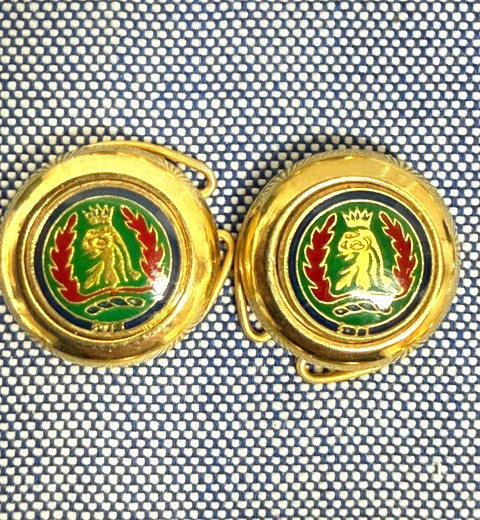 Vtg Italy Crowned Lion Head Button Covers Set Enamel Wreath Blazer Clips Pat Pen