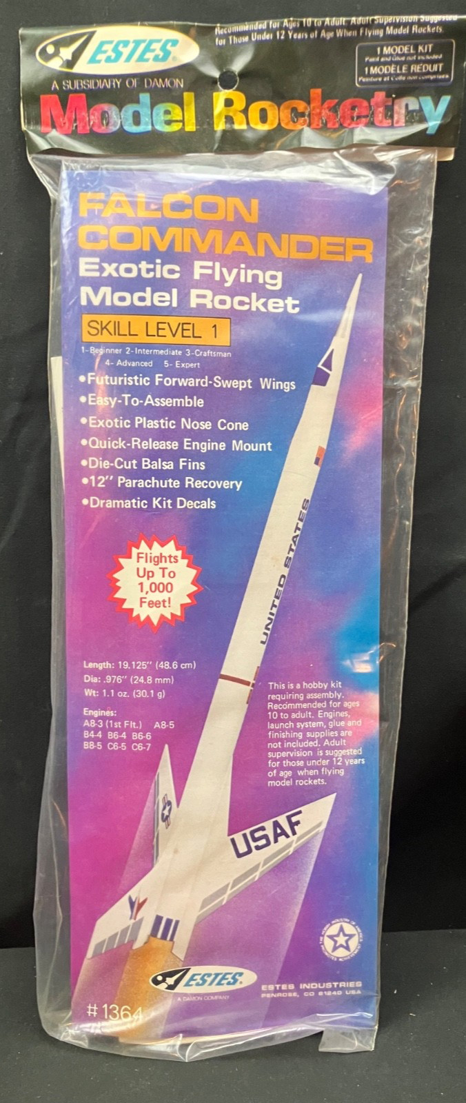 Unbelievably Rare Estes Falcon Commander Flying Model Rocket Kit #1364 -Sealed