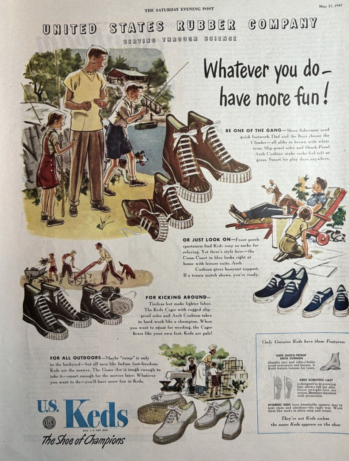 1947 United States Rubber Co US Keds Shoes Serving Science Vintage Print Ad