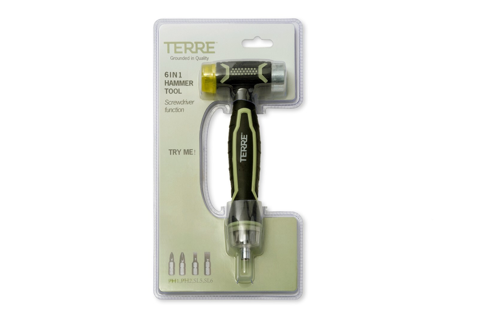 Terre Products Double Faced Rubber Mallet Hammer, Built-in Multi Bit Screwdriver