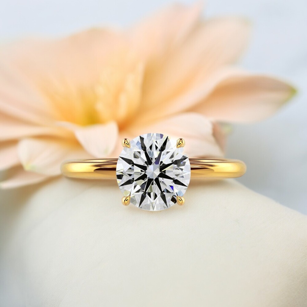 14k Yellow Gold Ring 1.25 Ct IGI Lab Created Round Cut Diamond Bridal Engagement