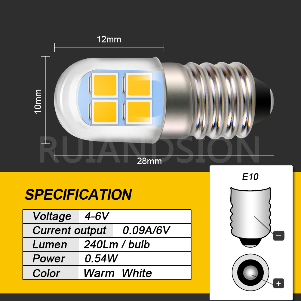 DC 3V-6V Screw Socket E10 2835 8 LED Interior Torch Light Bulb 240LM Warm White
