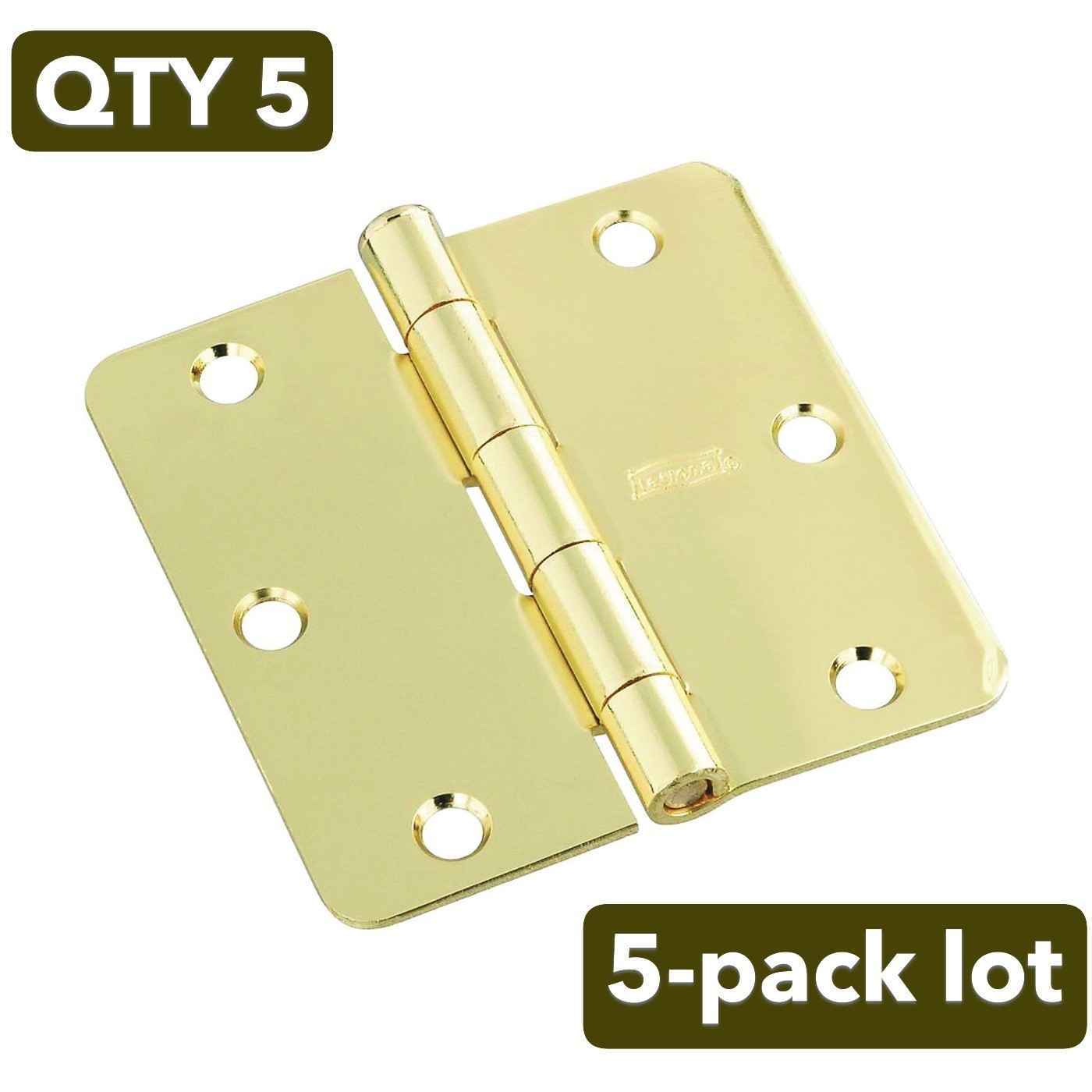 5-pack National Hardware N830-211 Door Hinge Round Corner Polished Brass 3"