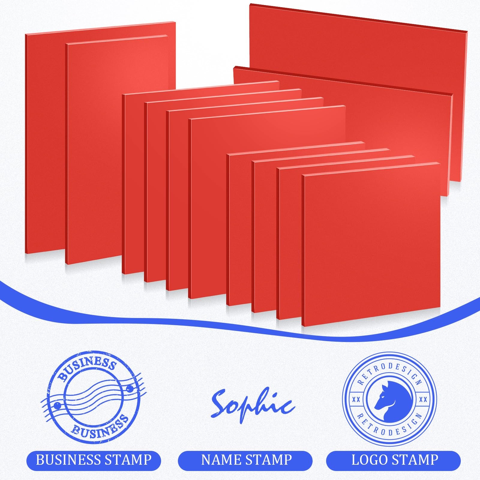 Gilprop 12 Pcs Rubber Stamp Sheets 2" x 2", 3" x 3", x 4", x Red