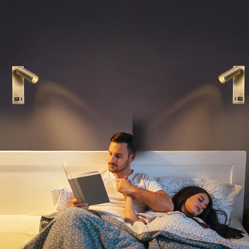COB LED Bedside Light Wall Lamp Fixture USB Charging Port Switch Surface Mounted