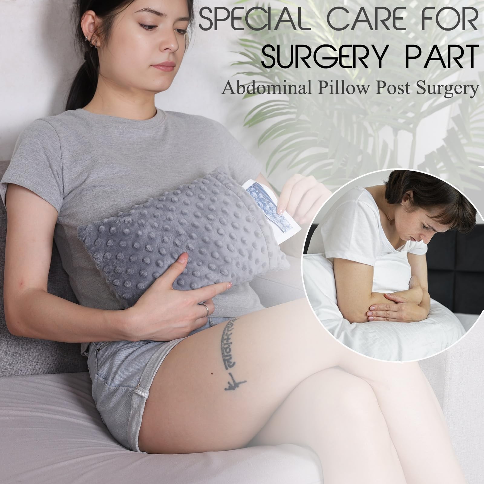 zhijiazhi Abdominal Surgery Pillow with Small Rectangular Pillow, Grey