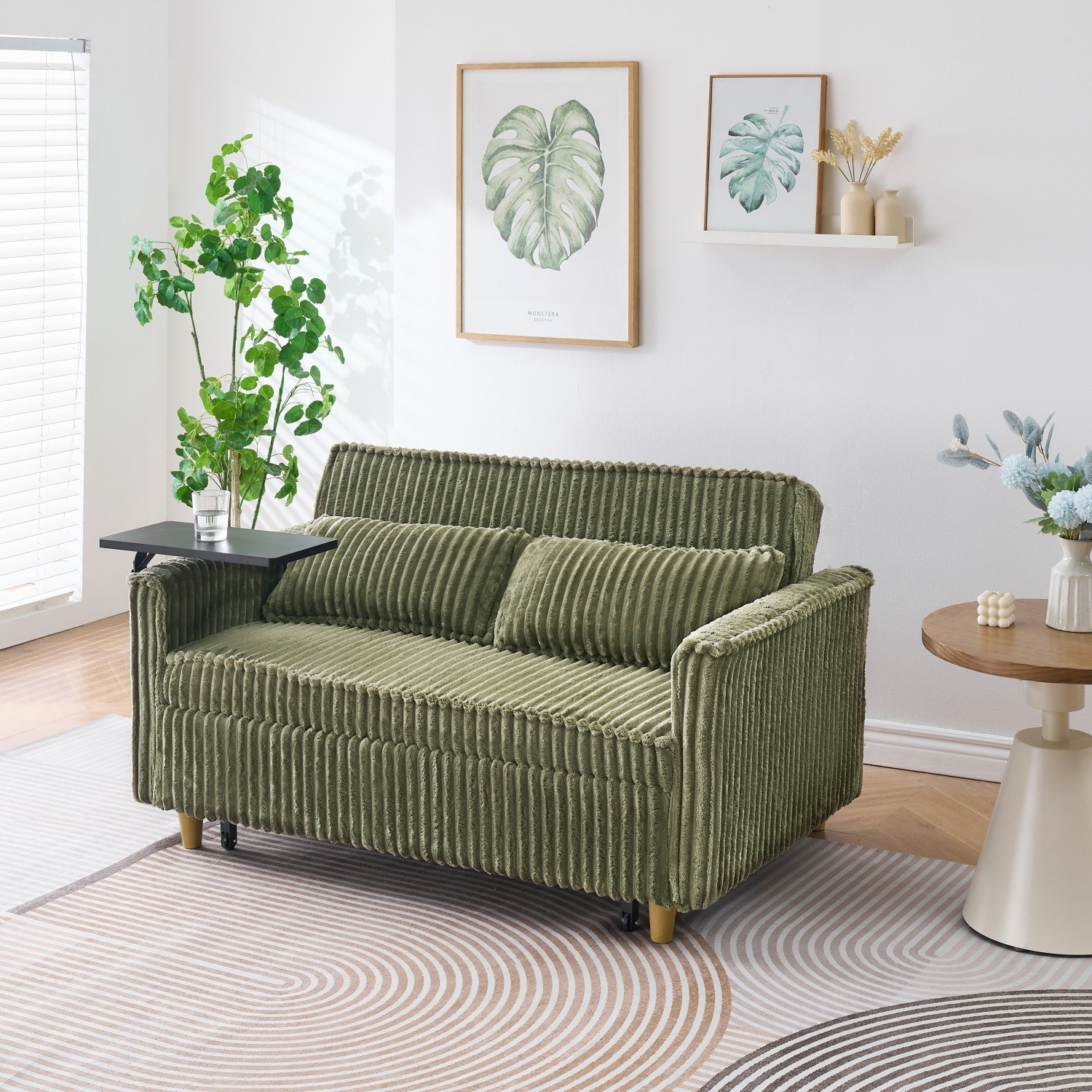 Convertible Sleeper Sofa Bed Loveseat Sofa with Pull Out Bed & USB Ports Green