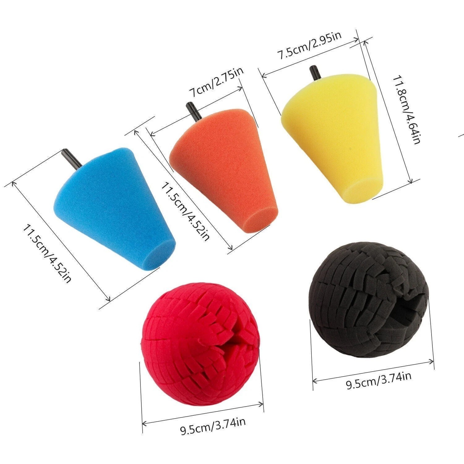 Foam Drill Polishing Cone Ball Pads Kit Car Hub Waxing Buffing Wheel Polisher 5x