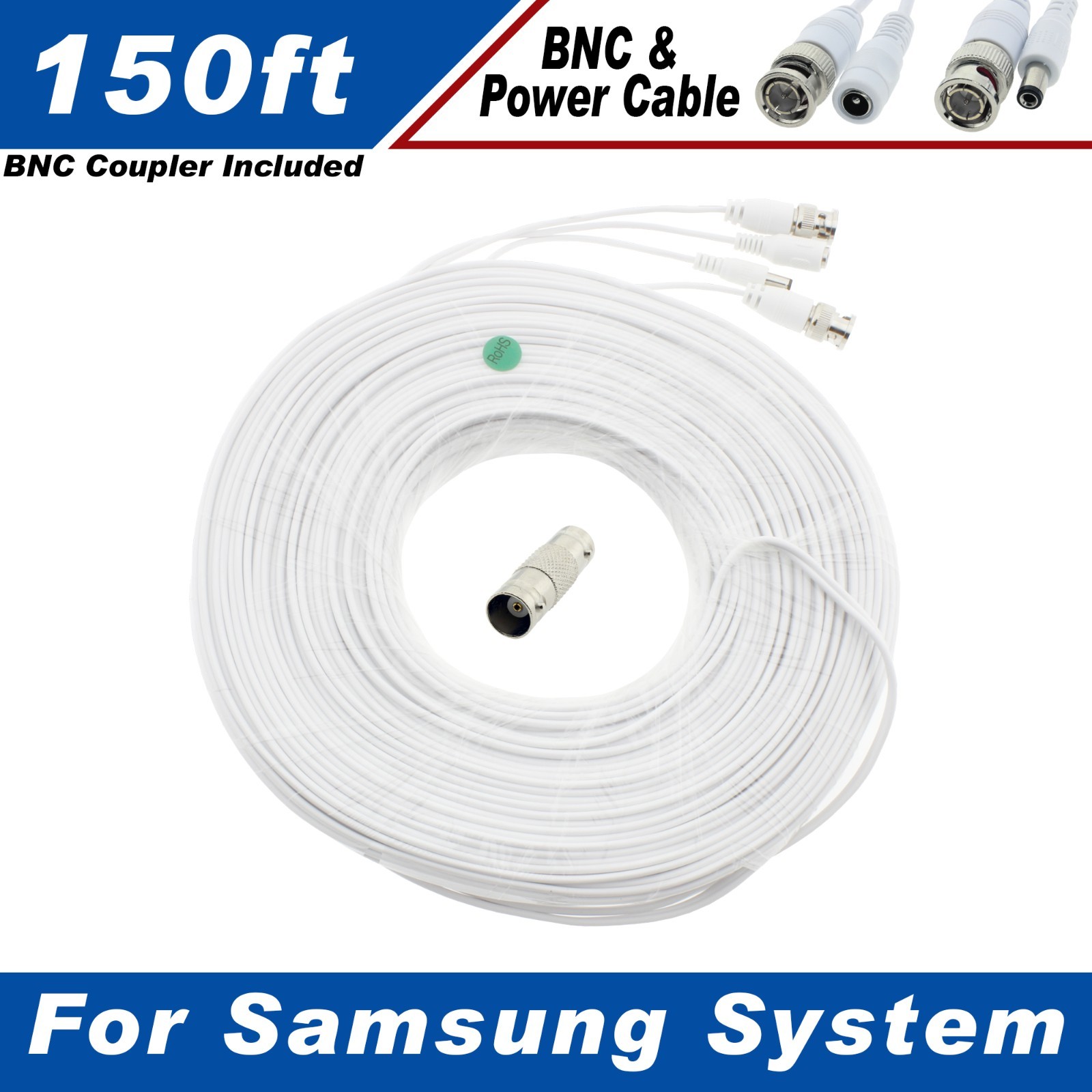 WHITE PREMIUM 150Ft CCTV SURVEILLANCE CABLES FOR SAMSUNG SDH-C5100