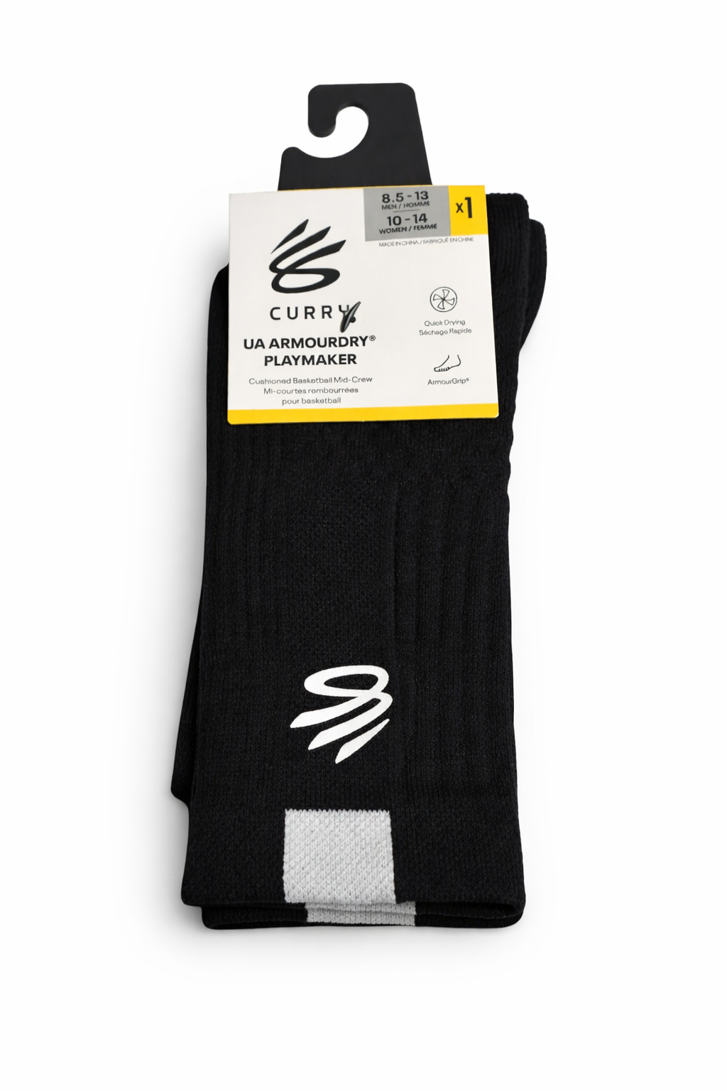6-Pack Under Armour Curry Playmaker B-Ball Mid-Crew Socks —Black Sz 8.5-13/10-14