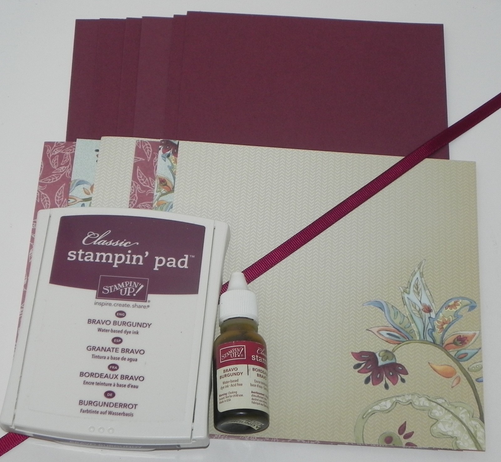 BRAVO BURGUNDY INK PAD REFILL 6X6 DESIGNER PAPER CARDSTOCK RIBON STAMPIN UP