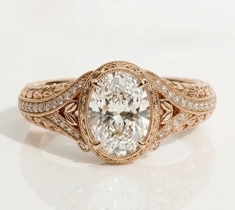 IGI 3.65 Ct Oval-Cut EF/VS1 Lab Grown Diamond Women Wedding Ring 14k Rose Gold