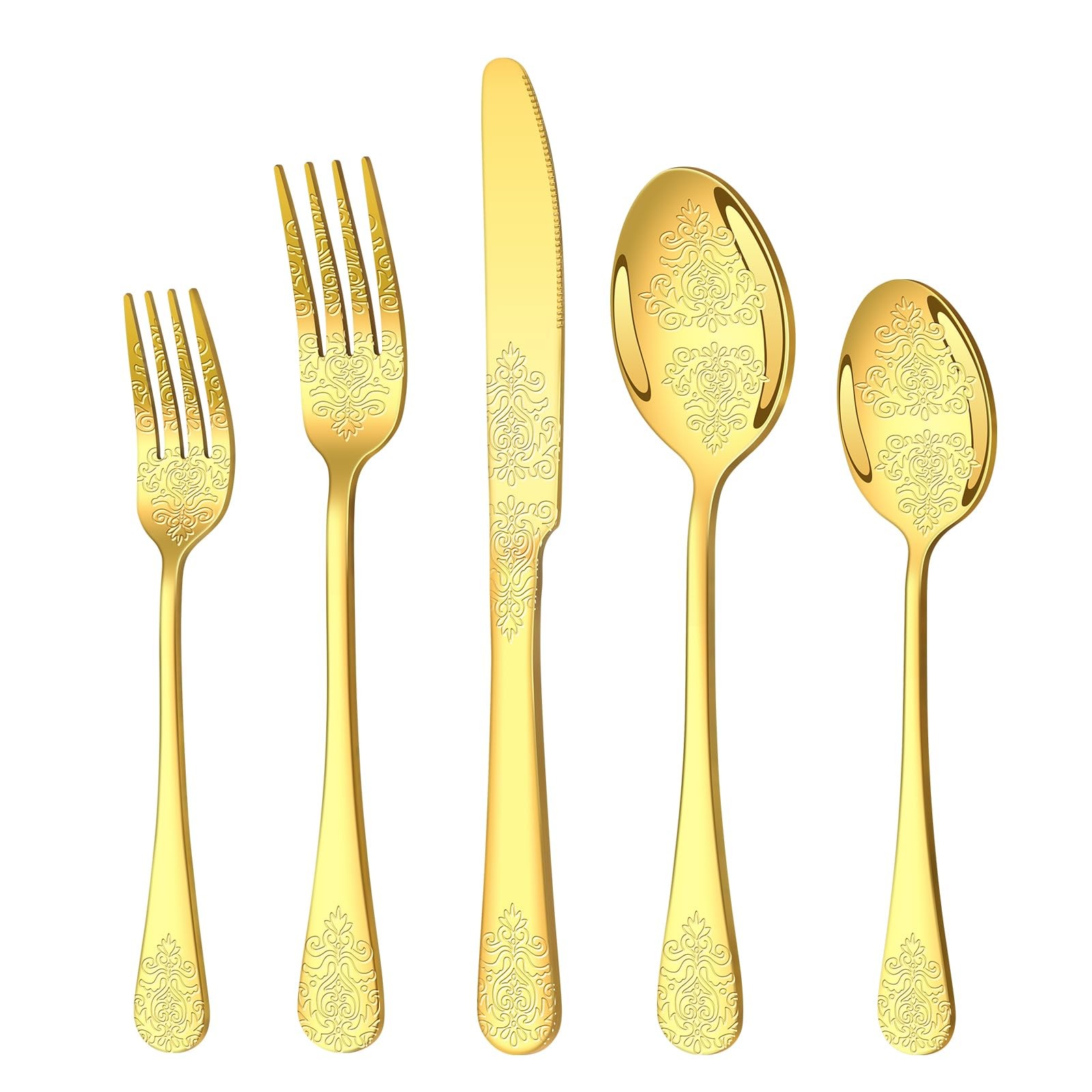 20 Pcs Gold Silverware Set for 4, Food Stainless Steel Flatware Set, Eating U...