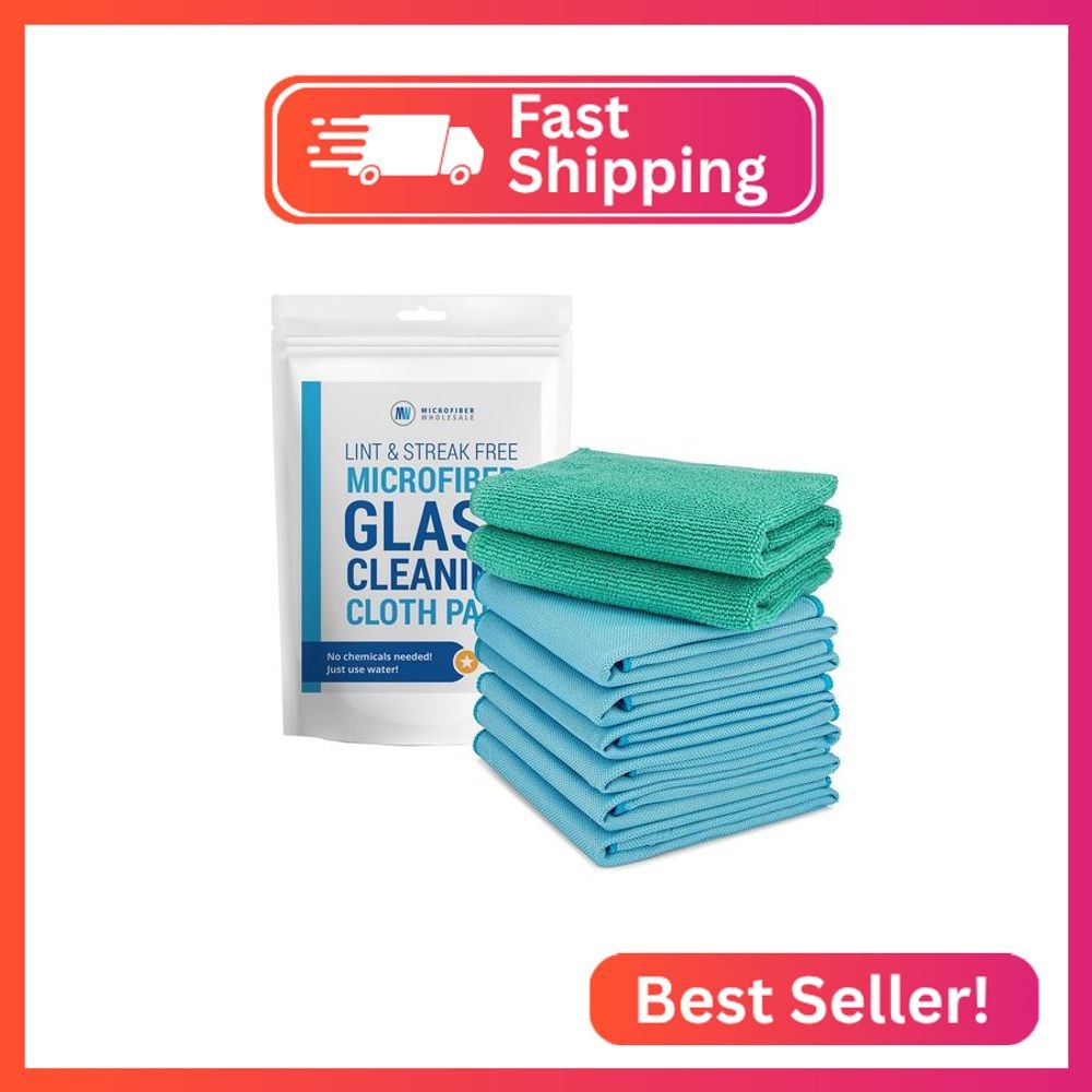 Claro 2 Step Glass Cleaning Cloth 8-Pack – Green Wet & Blue Dry Microfiber Towel