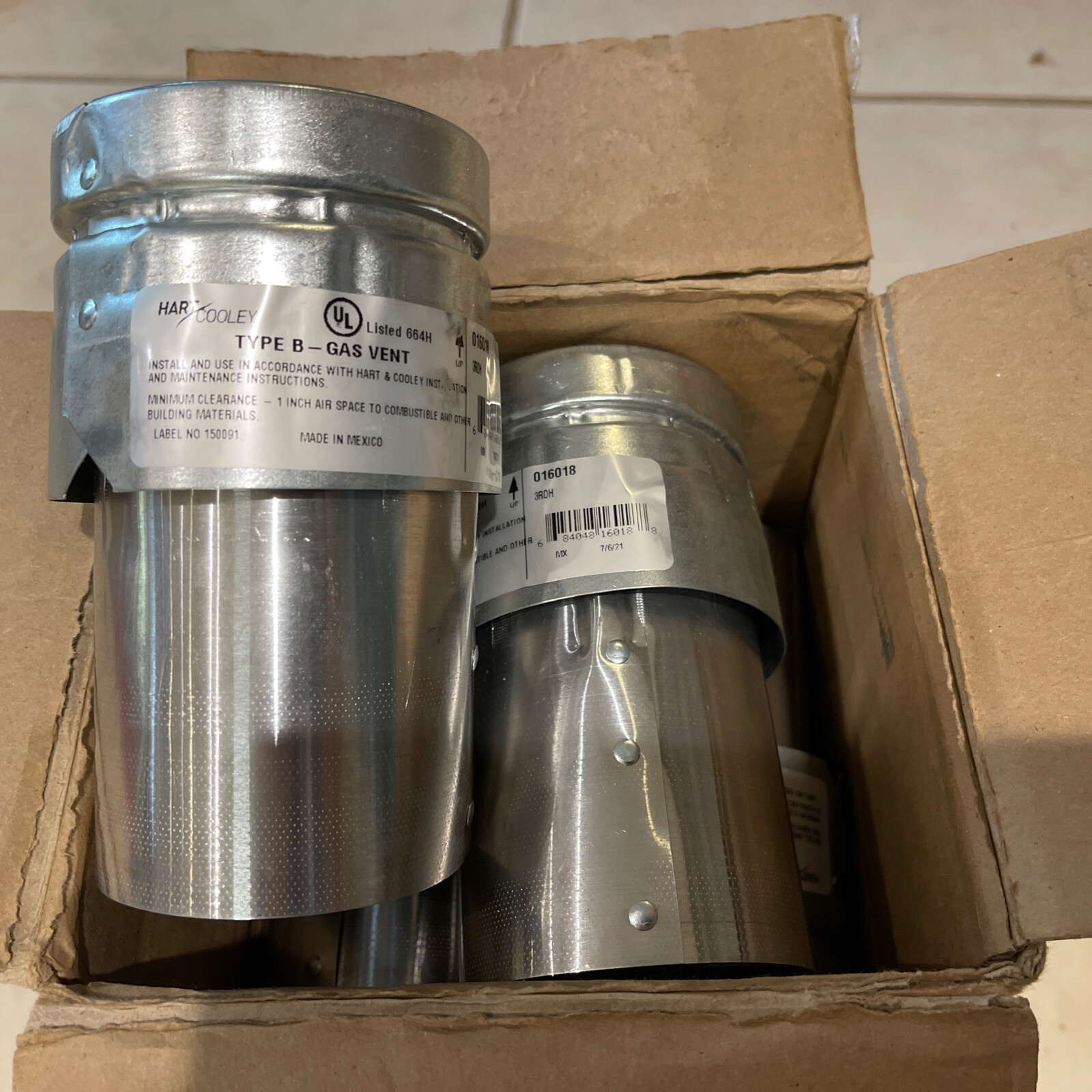 Qty 6 New Hart & Cooley Inc. Type B Gas Vent 016018 3RDH LOT