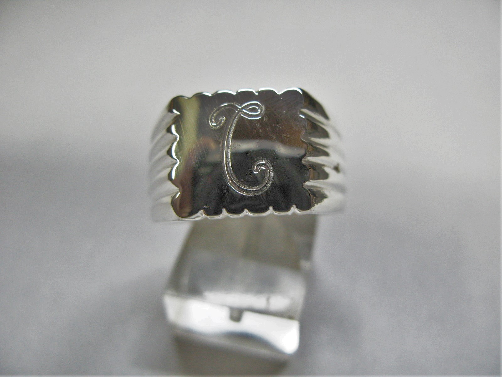 MENS SQUARE STRIPED AND INITIAL FREE 925 SILVER CRAFT RING
