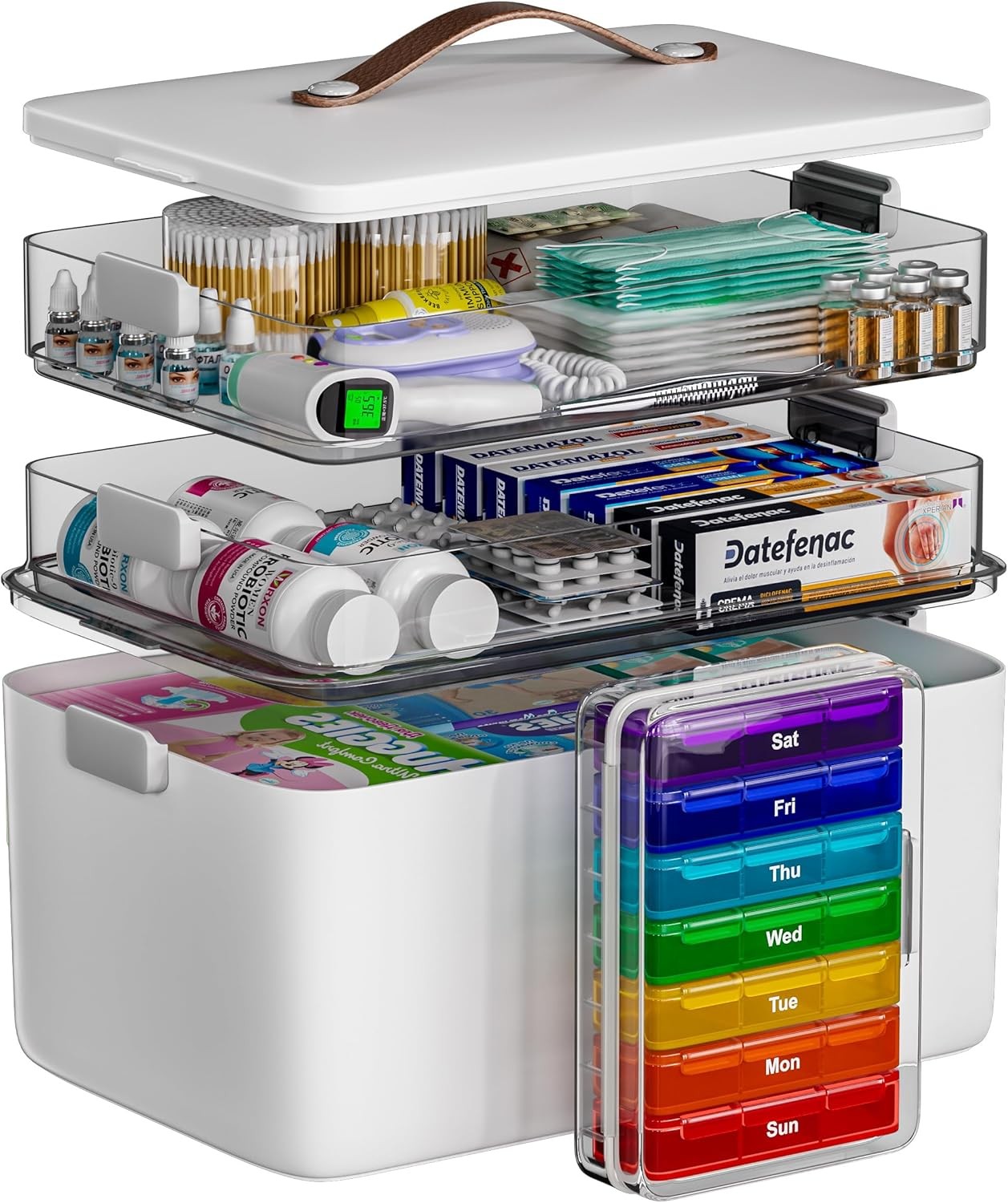 3-Tier Medicine Organizer W/ Pill Case Portable Pill Case & Empty First Aid Kit