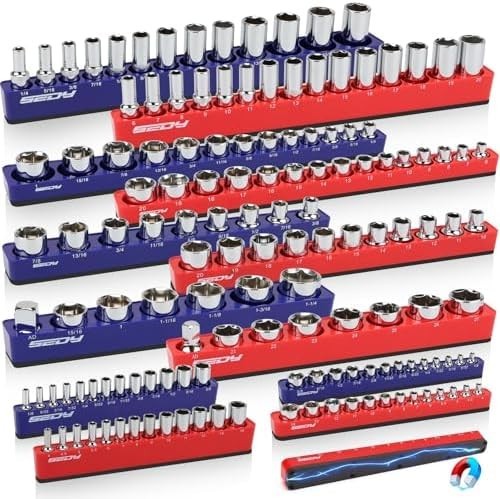 12-Piece 1/4" 3/8" 1/2"-Drive SAE & Metric Magnetic Socket Organizer Set Hold...