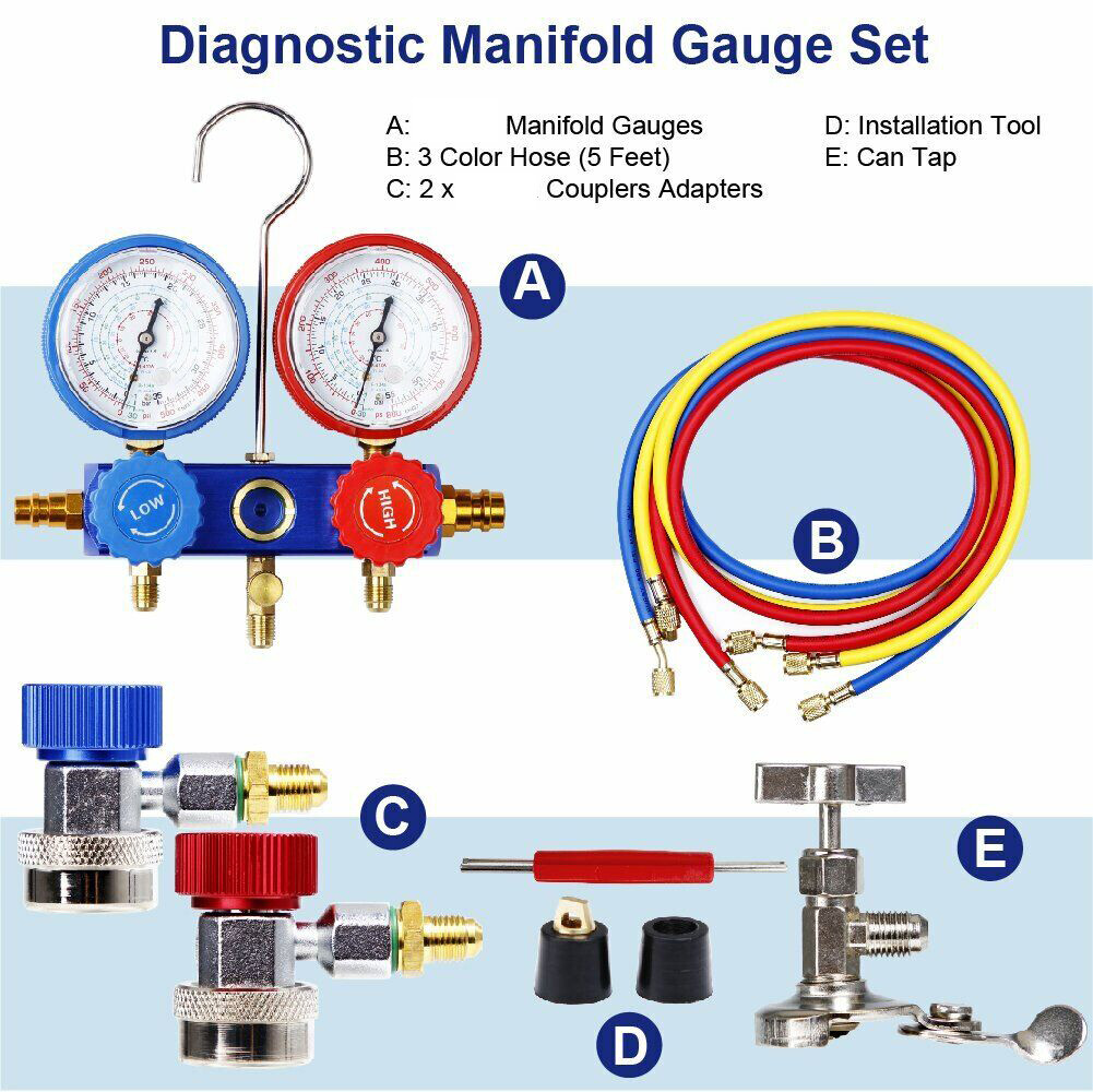 New HVAC AC Manifold Gauge Set A/C Air Refrigeration Kit Brass Freon Vacuum Pump