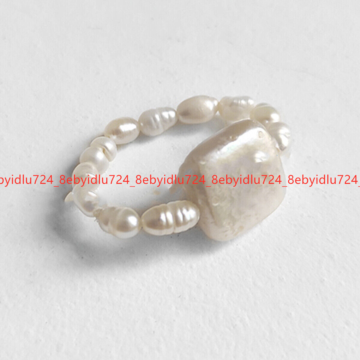 Natural White Freshwater Baroque Square Pearl Circle Adjustable Stretch Rings