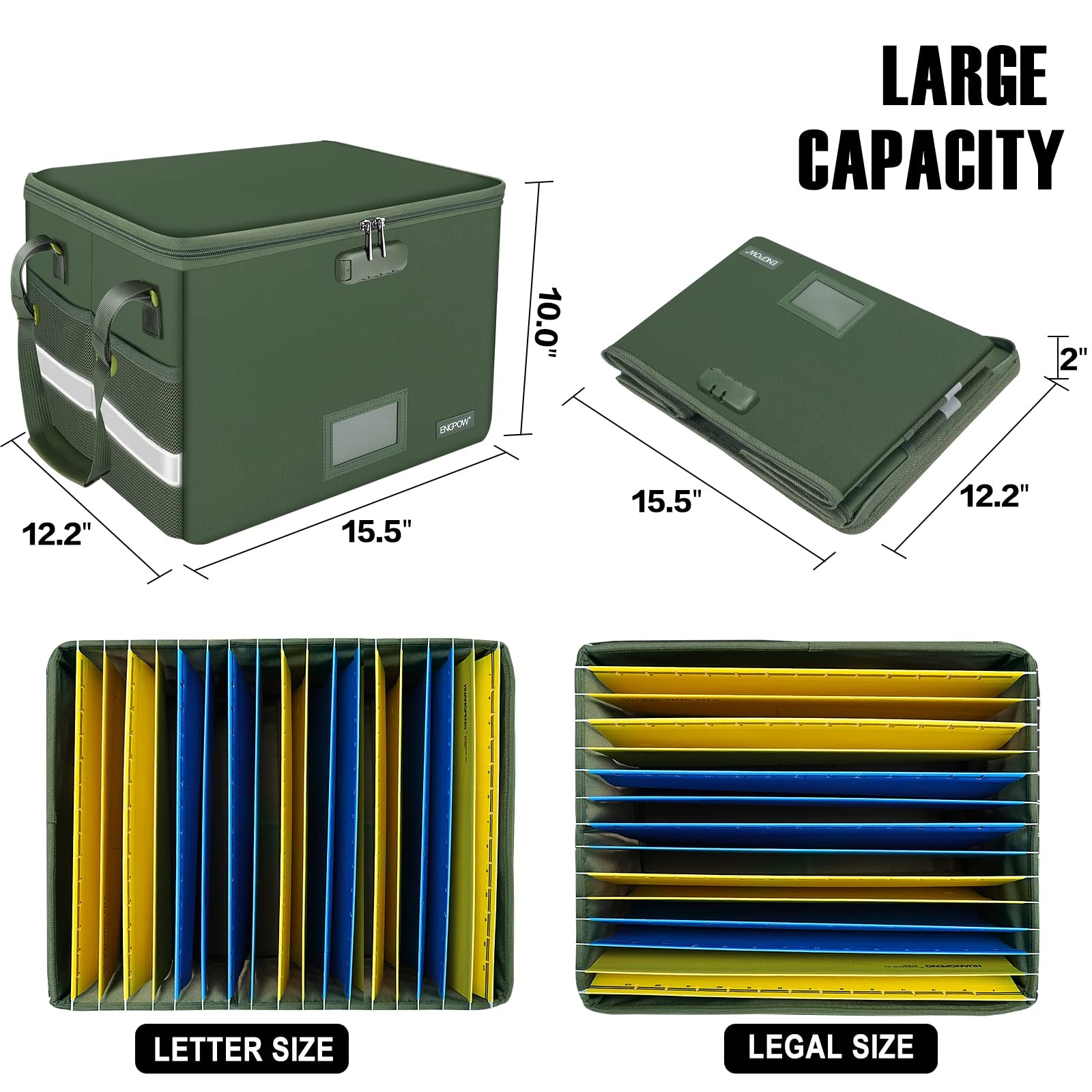 File Box with Lock Fireproof Document Box with Zipper Lid Collapsible File St
