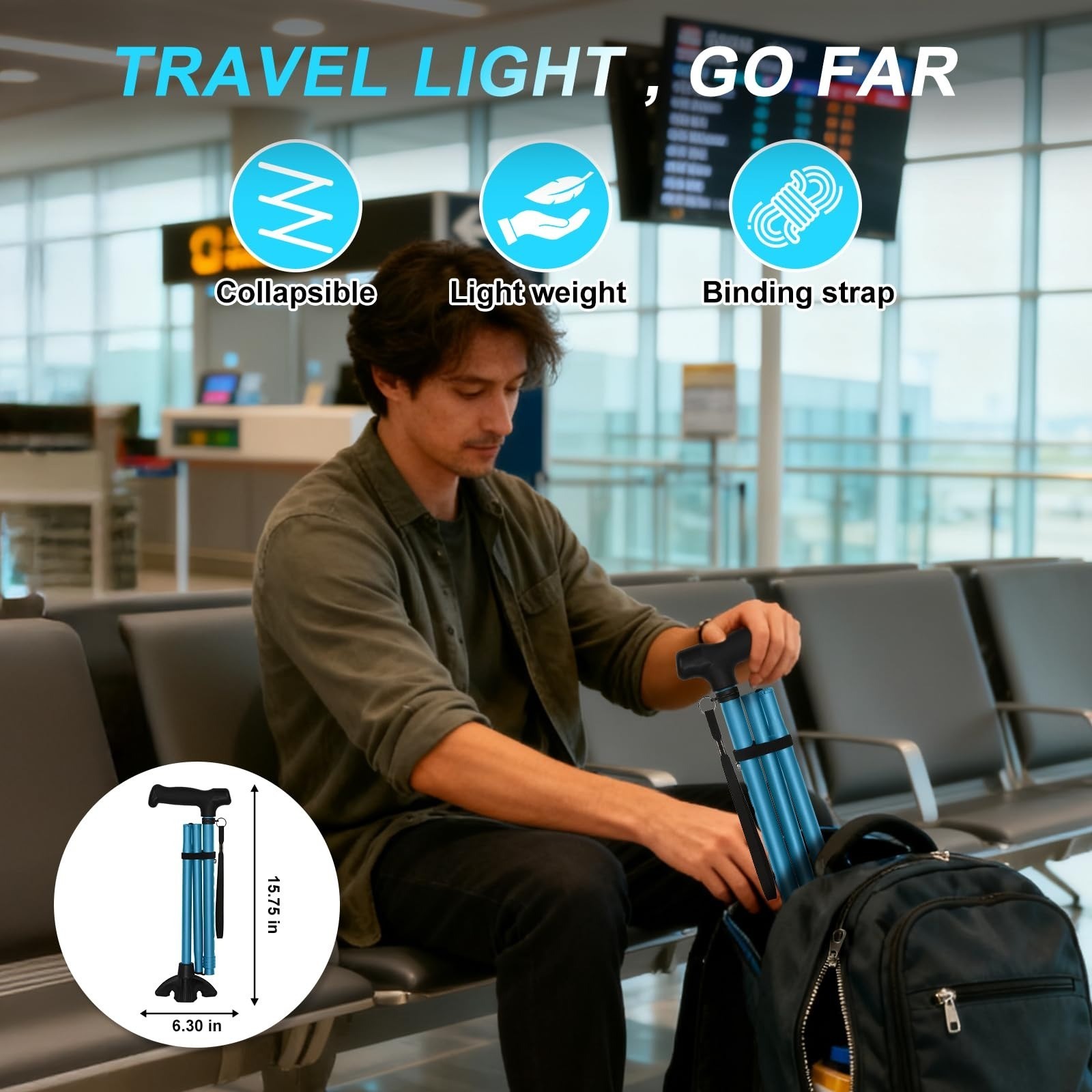 MOODIC Extra Tall Walking Cane, 300 lbs Capacity, Adjustable Height, Blue