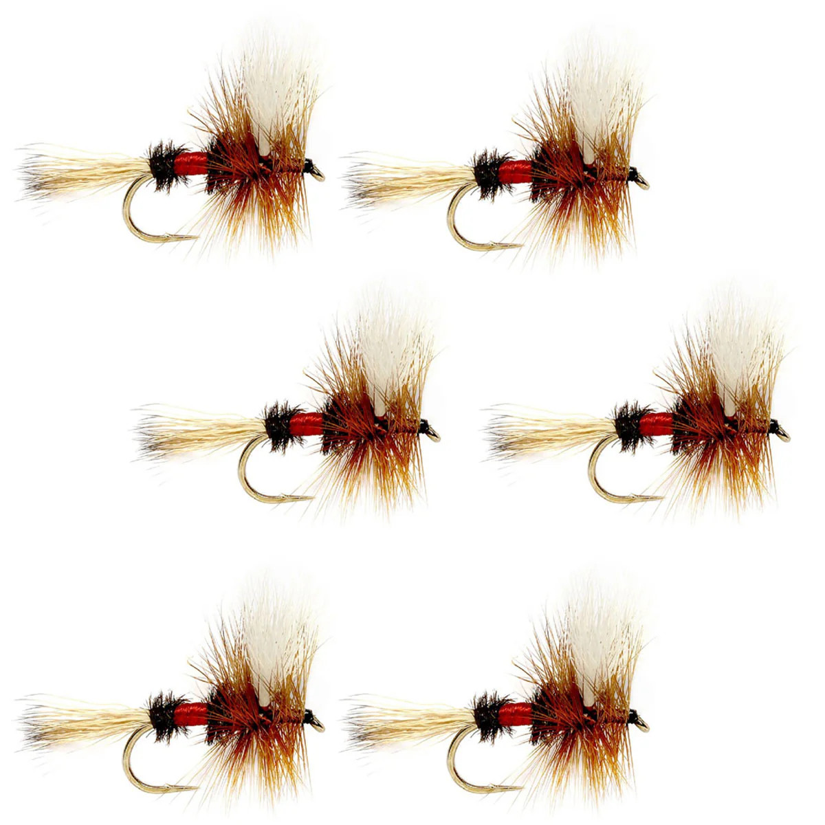 Barbless Royal Wulff Classic Hair Wing Dry Fly - 6 Flies Hook Size 14