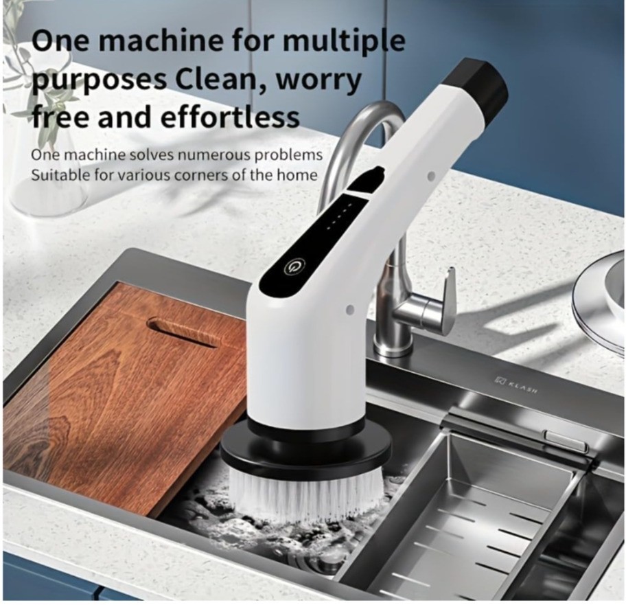 Cordless Spin Scrubber 8 Heads 2 Speed Extendable Bathroom Cleaner Tub Shower...