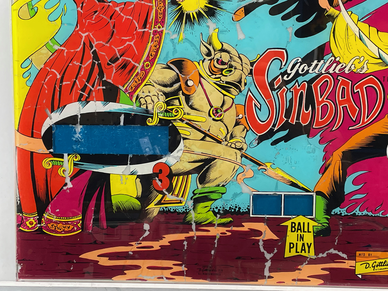 Gottlieb Sinbad Pinball Machine Game Backglass ORIGINAL