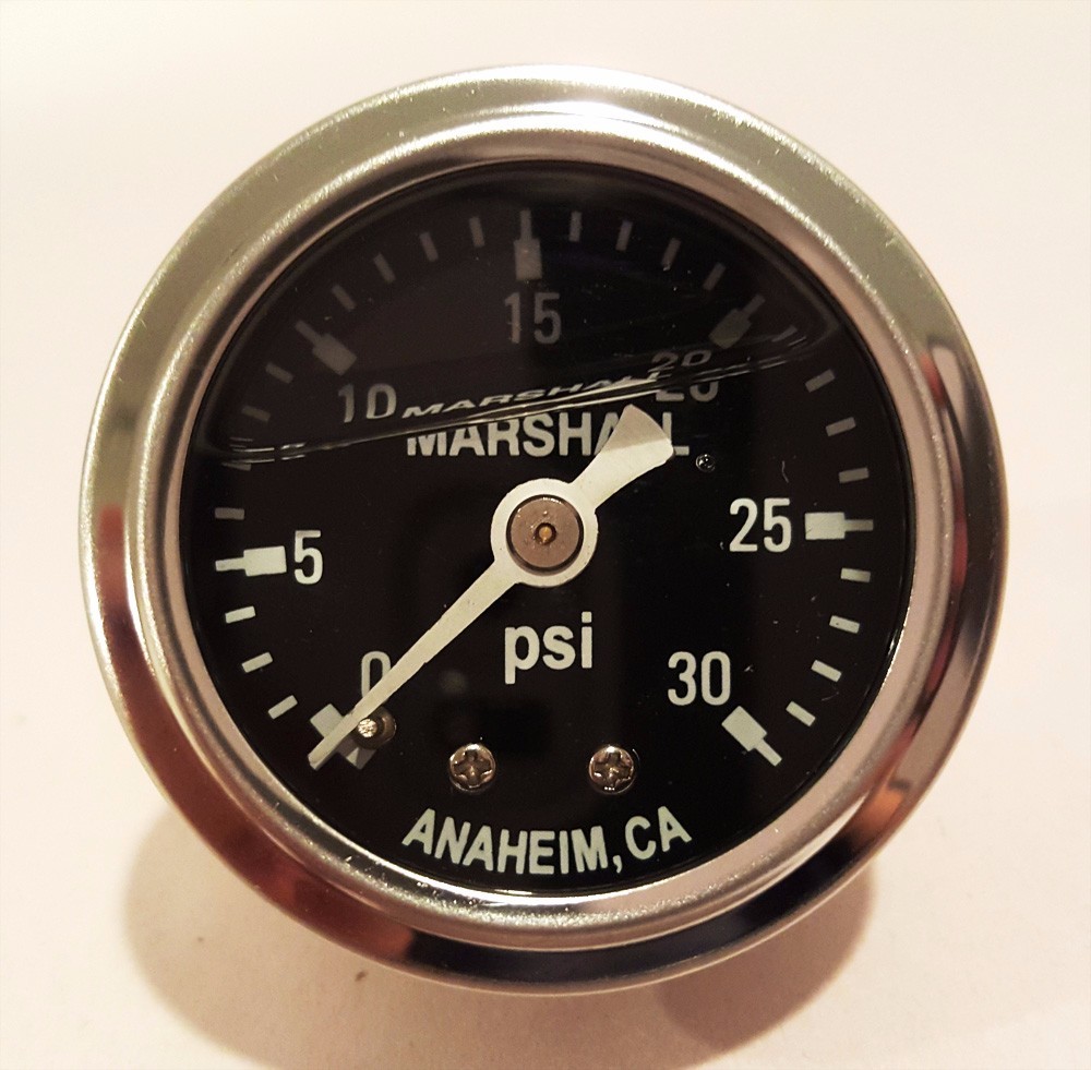 Marshall Gauge 0-30 Psi Fuel / Oil Pressure Black 1.5" Diameter (Liquid Filled)