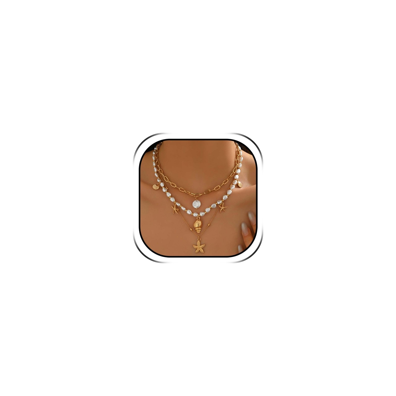 Peraca Cris Starfish Necklace for Women Layered Seashell Medium, NEC:B