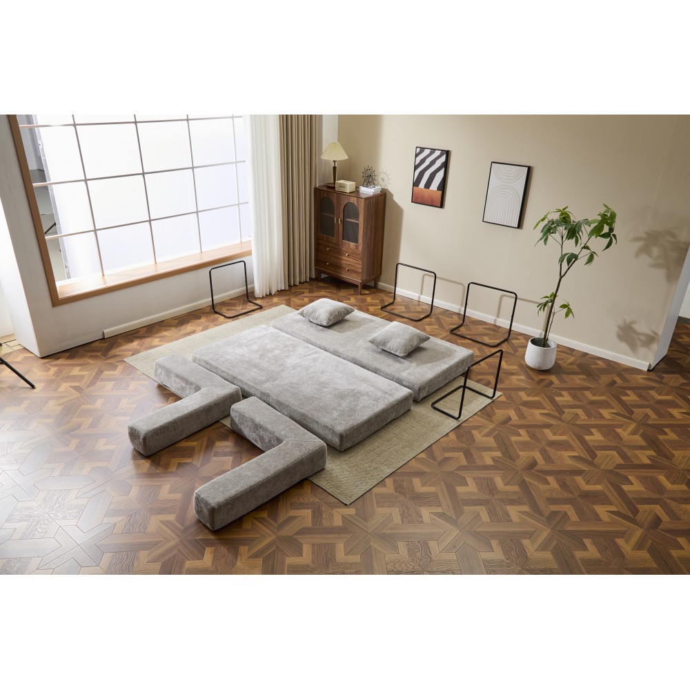 3 Seat Convertible Floor Sofa Bed with Memory Foam - Chenille Futon Couch