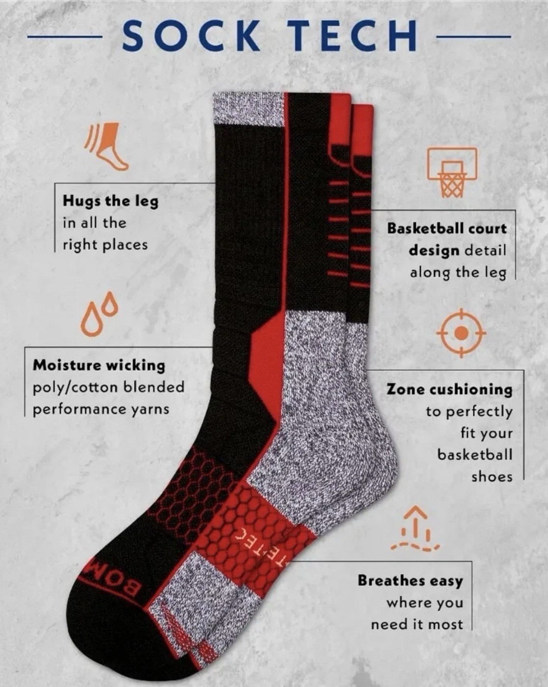 Bombas Calf Basketball Socks L Black/Blue/Orange Unisex Sport NEW