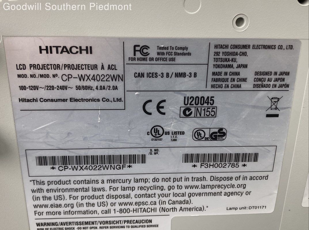 Hitachi CP-WX4022WN 3LCD Projector - Tested