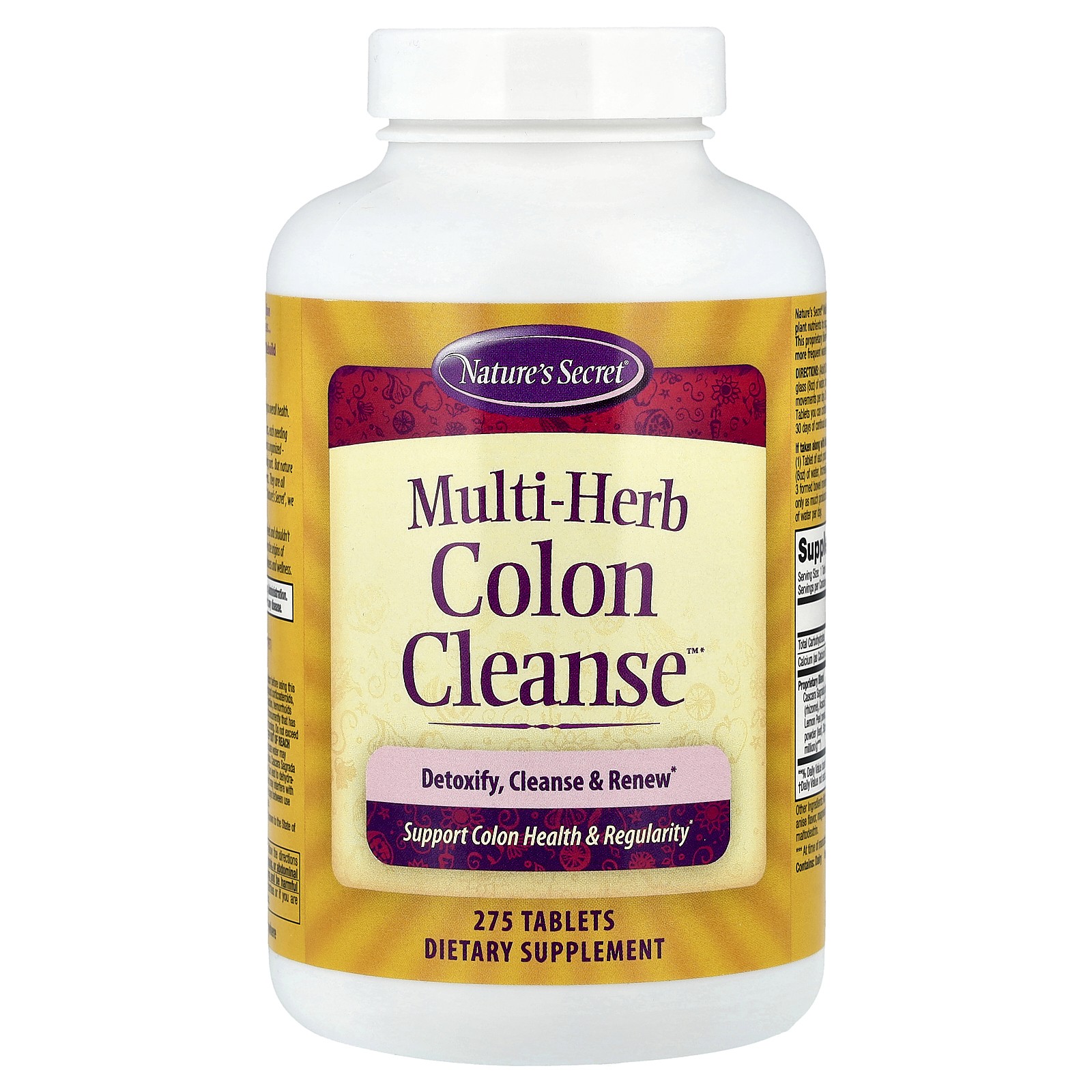 Nature s Secret Multi-Fiber Colon Cleanse 275 Tablets No Artificial Colors,