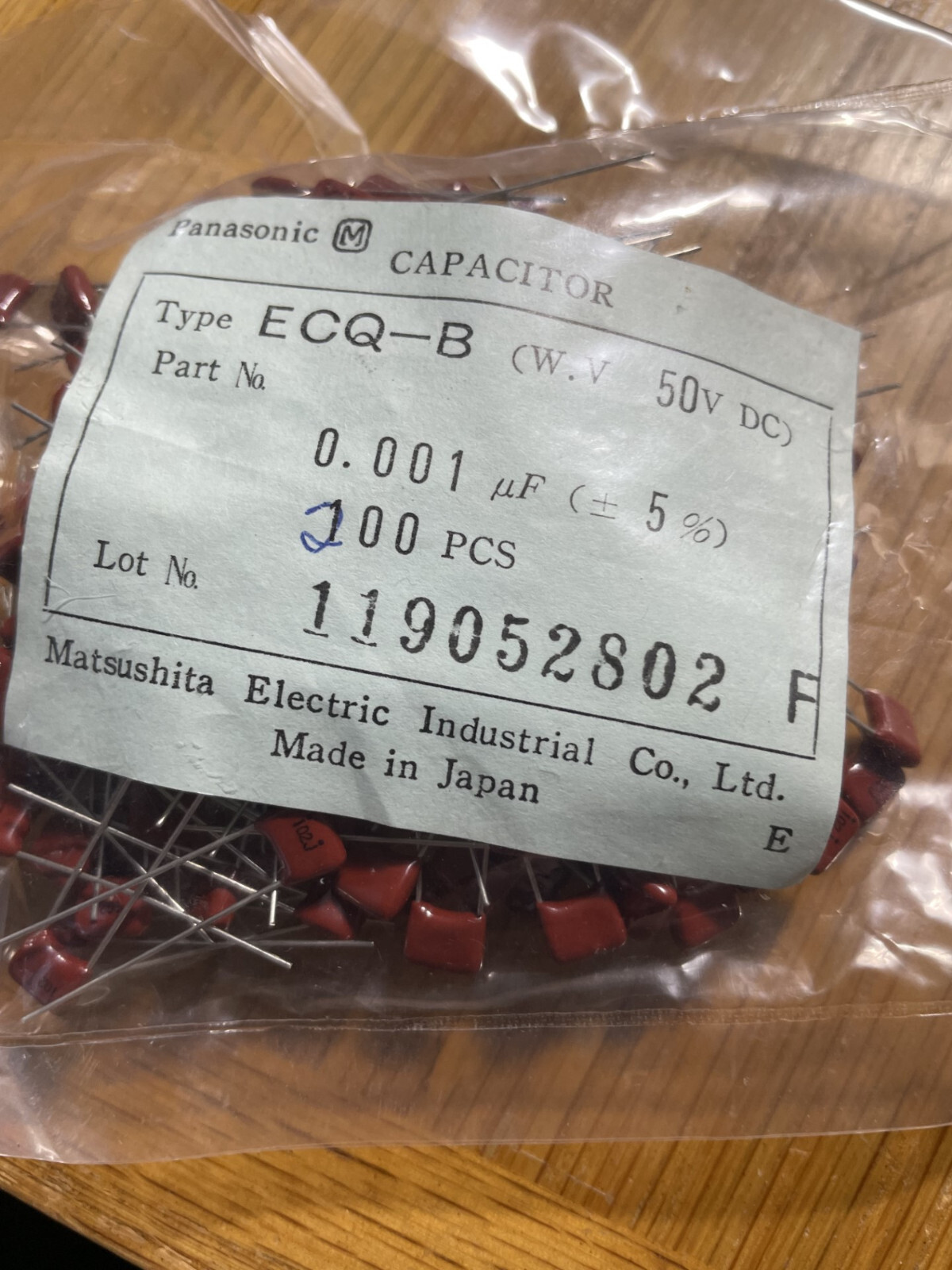 A bag of 25, 50, 100 Panasonic ECQ-B, 0.001 uf 50 VDC capacitor