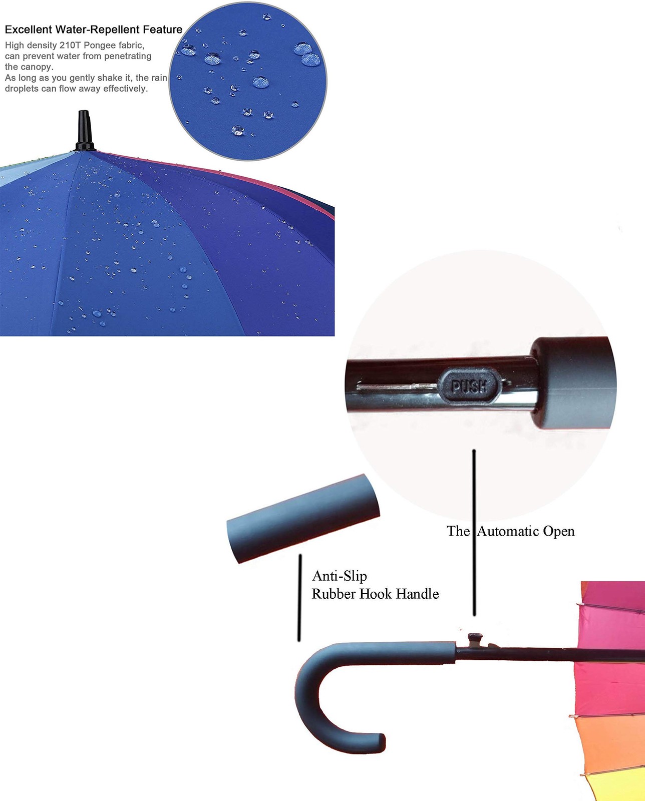 ® Rainbow Umbrella, Rainbow Umbrella Large, Compact, Windproof, Auto Open, 16...
