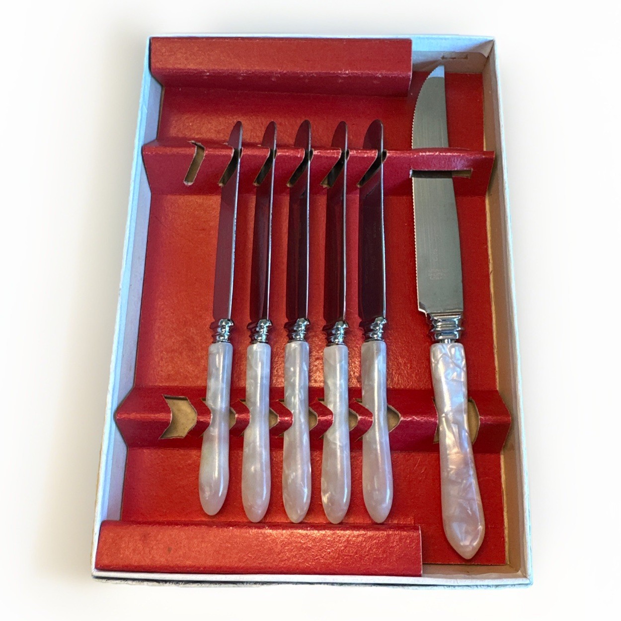 Sheffield VTG Stainless Steel England 6 Mother Of Pearl Tea Knife Dessert Knife