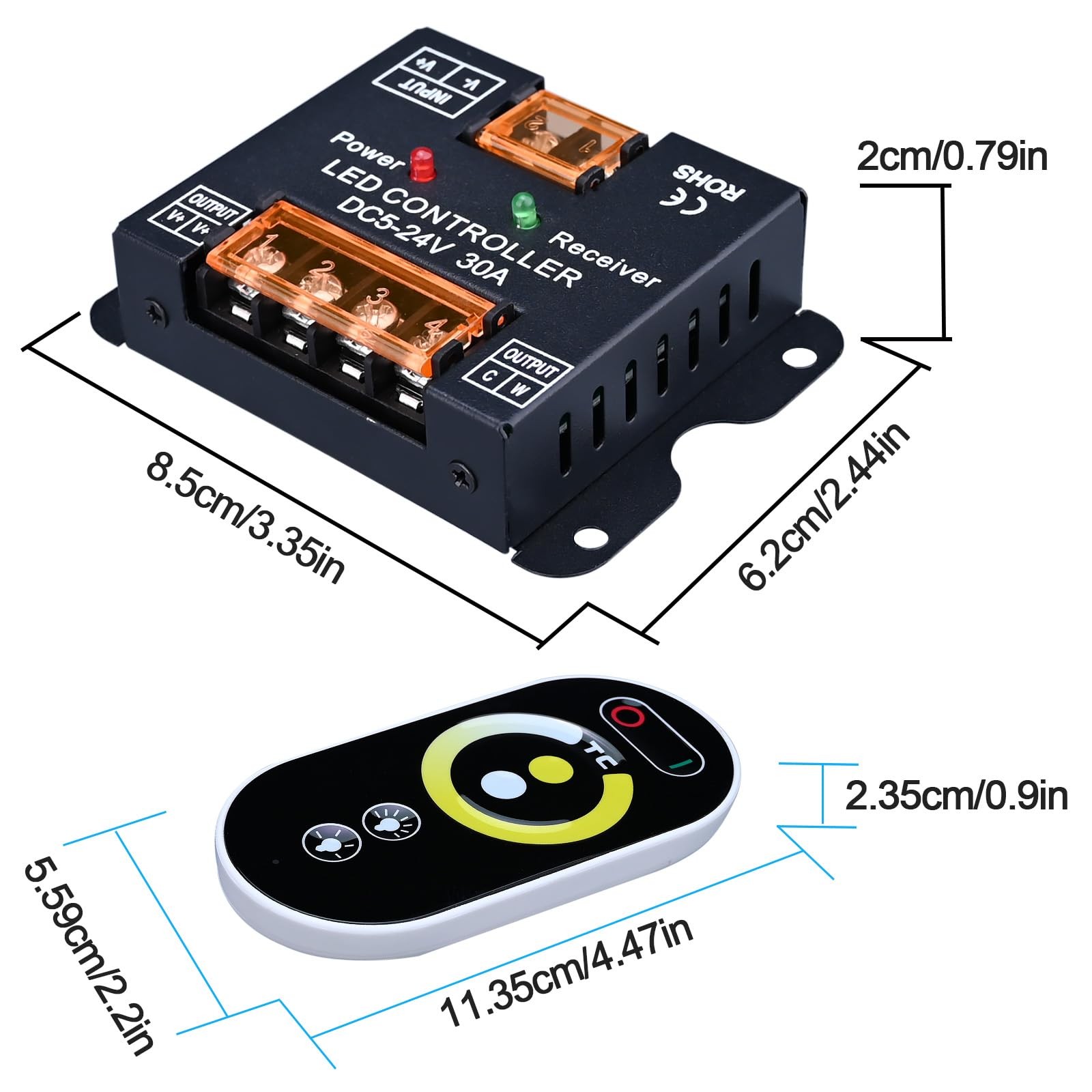 GOMING DC 5V 12V 24V 30A RF PWM CCT Controller with Touchable Button Remote C...