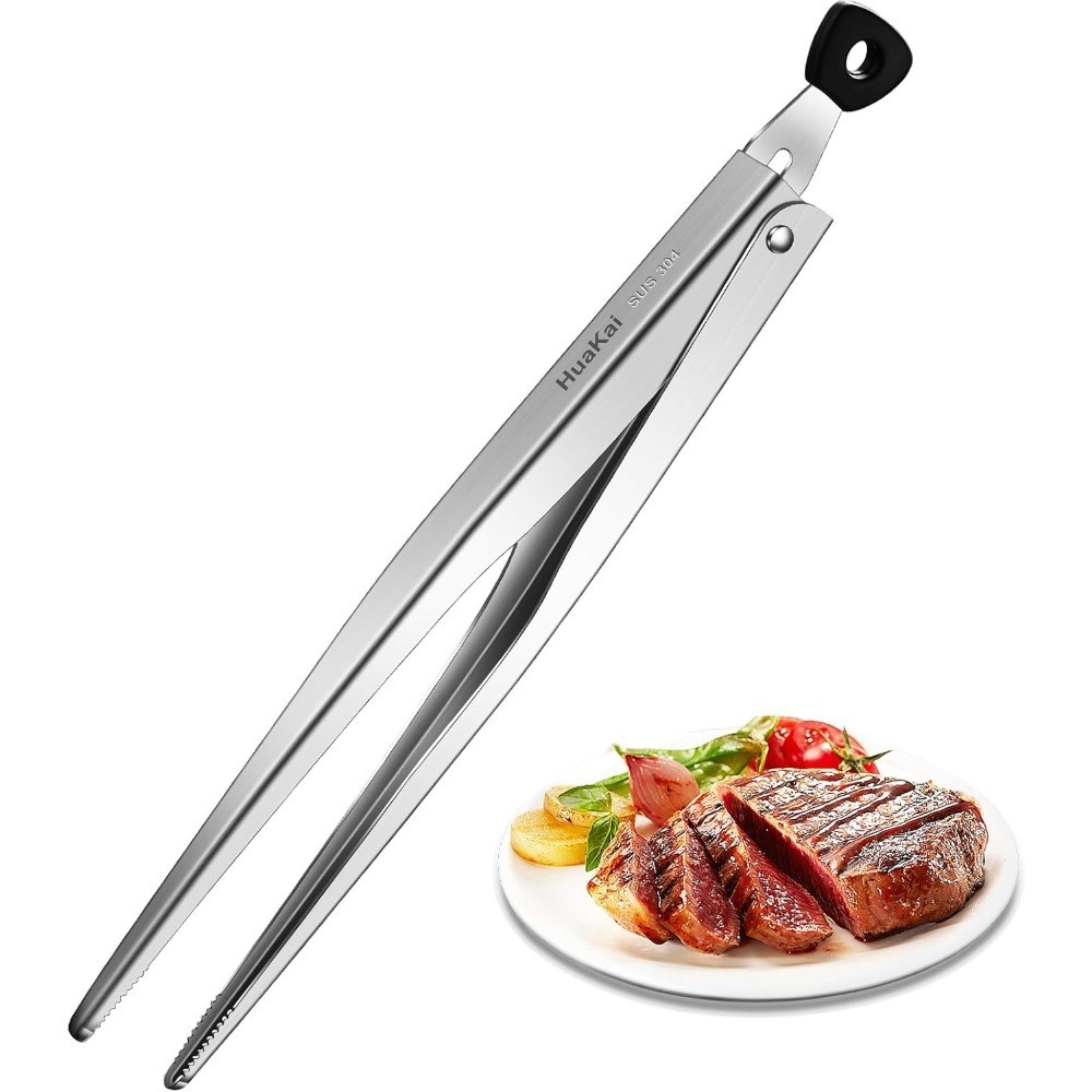 Locking Stainless Steel Kitchen Tongs 12-inch, Heat Resistant Grill Tongs for