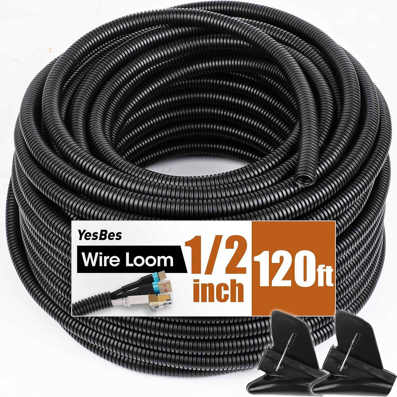 120 FT Wire Loom 1/2 Inch, Split Wire Loom Tubing Wire Conduit, Wire Protector T