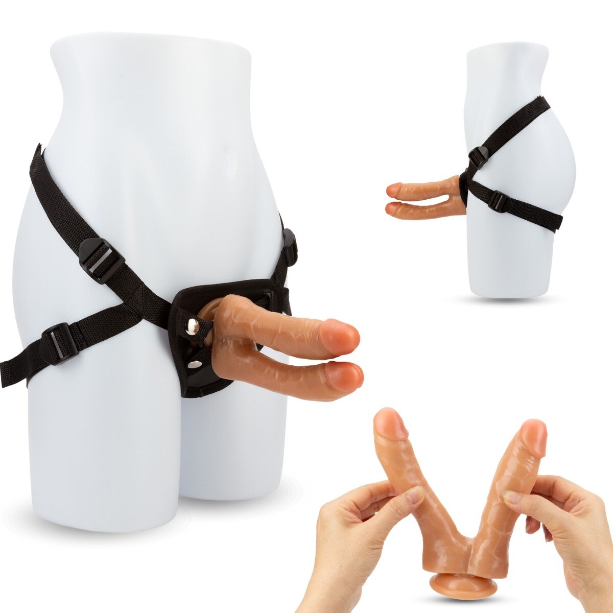 Strap-on Harness Realistic Anal G-spot DP Sex Toy Dildo Dong Double Penetration