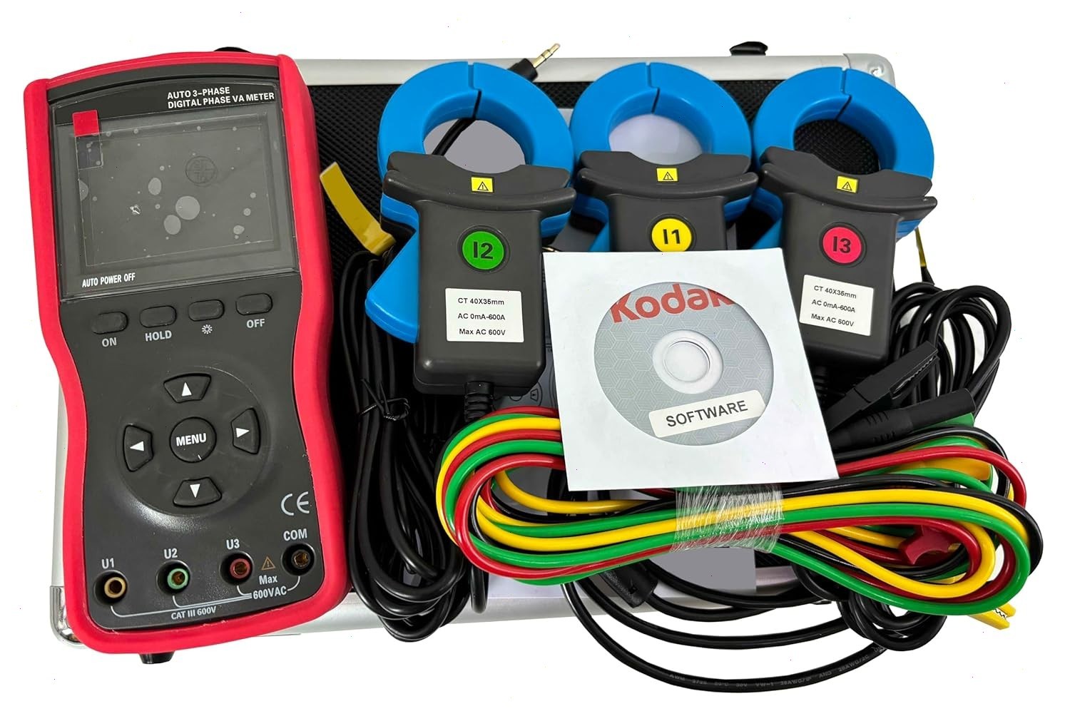 Digital Phase Voltmeter Clamp Meter Three phase 600V 600A 360° Current Detector