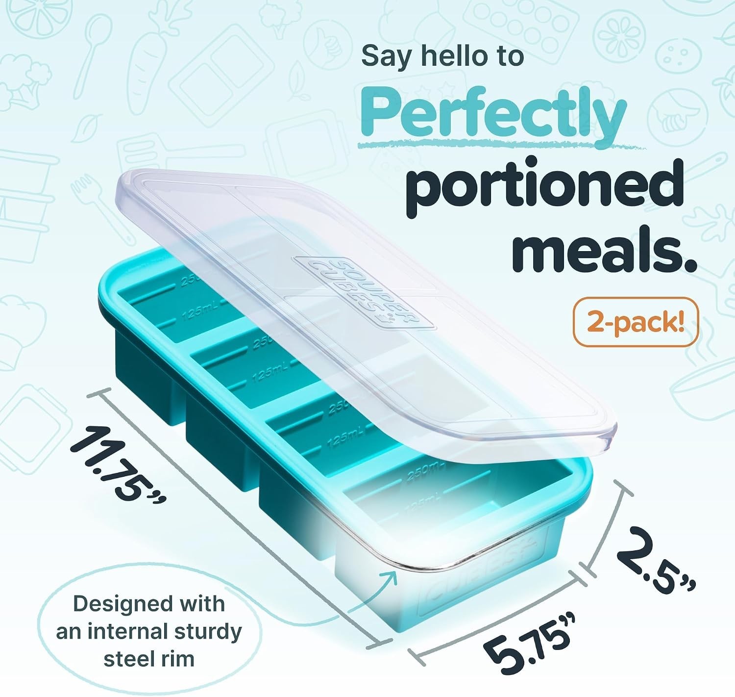 2-Pack Aqua Silicone Freezer Molds with Lids - Easy Meal Prep Solution