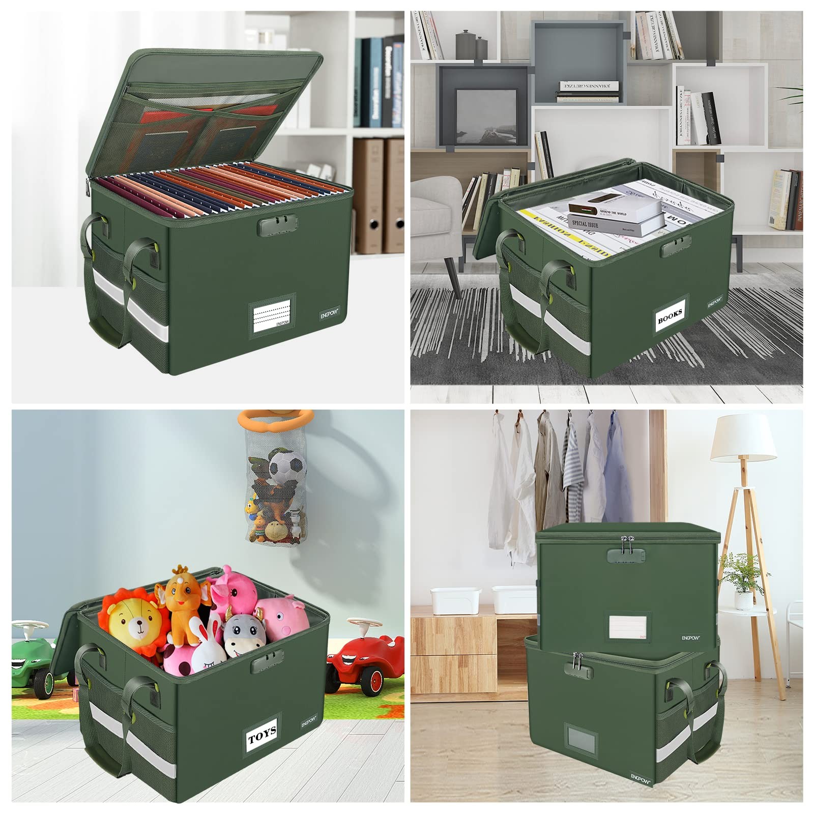 File Box with Lock Fireproof Document Box with Zipper Lid Collapsible File St
